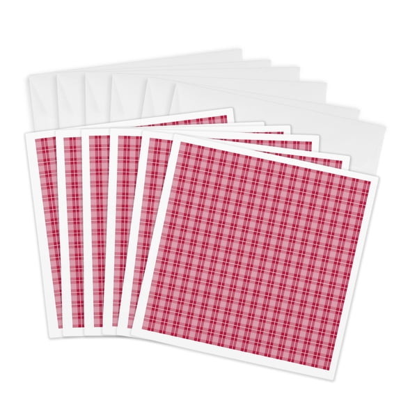 3drose, Viva Magenta Plaid Pattern, 6 Greeting Cards with Envelopes