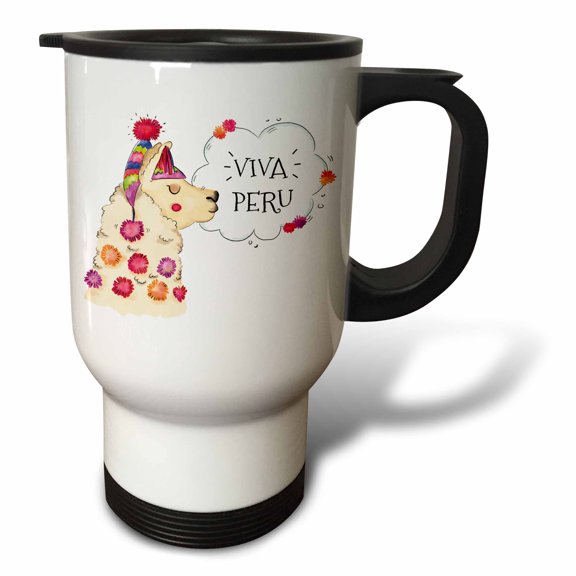 3drose, Viva Peru Lama Alpaca Funny Animal, 14oz Stainless Steel Travel Mug