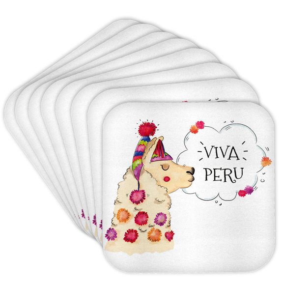 3drose, Viva Peru Lama Alpaca Funny Animal, Set of 8 Coasters - Cork