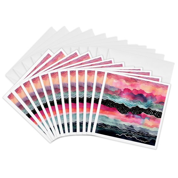 3drose, Vivid Abstract Waves Background, 12 Greeting Cards with Envelopes