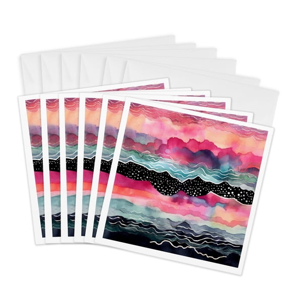 3drose, Vivid Abstract Waves Background, 6 Greeting Cards with Envelopes