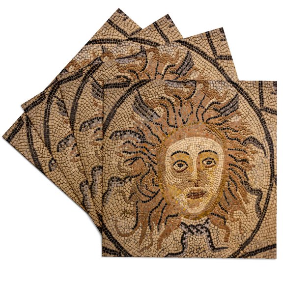 3drose, Volubilis, Morocco. Ancient Sun Face Mosaic Tile, Set of 4 Ceramic Tile Coasters