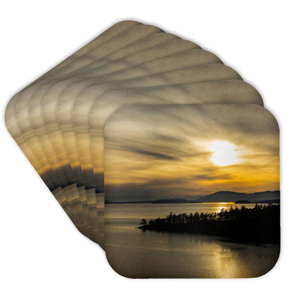 3drose, Wa. Winter Sunset on Samish Bay, Lummi Island, Bellingham Bay., Set of 8 Coasters - Cork