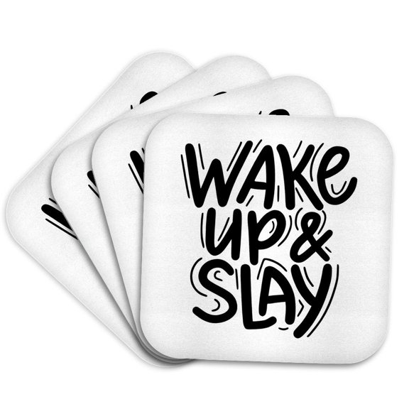3drose, Wake up and Slay Mental Health Awareness Motivational Quotes, Set of 4 Coasters - Cork