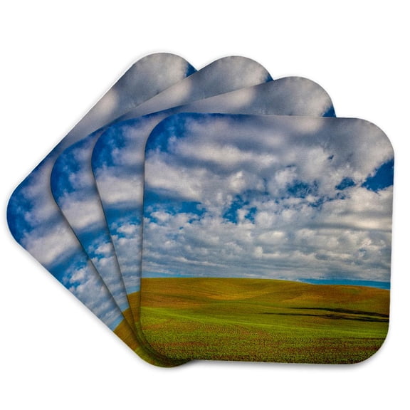 3drose, Washington, Palouse, Clouds Drift over Fields of Spring Wheat., Set of 4 Coasters - Soft