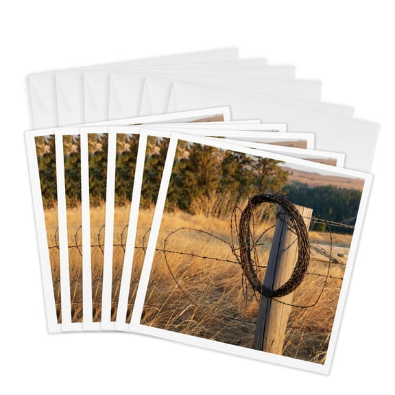 3drose, Washington State, Whitman County, Palouse. Barbed Wire Fence Posts., 6 Greeting Cards with Envelopes