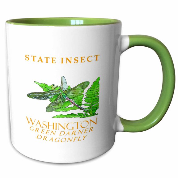 3drose, Washington Territory Insect the Green Darner Dragonfly, 11oz Two-tone Green Mug