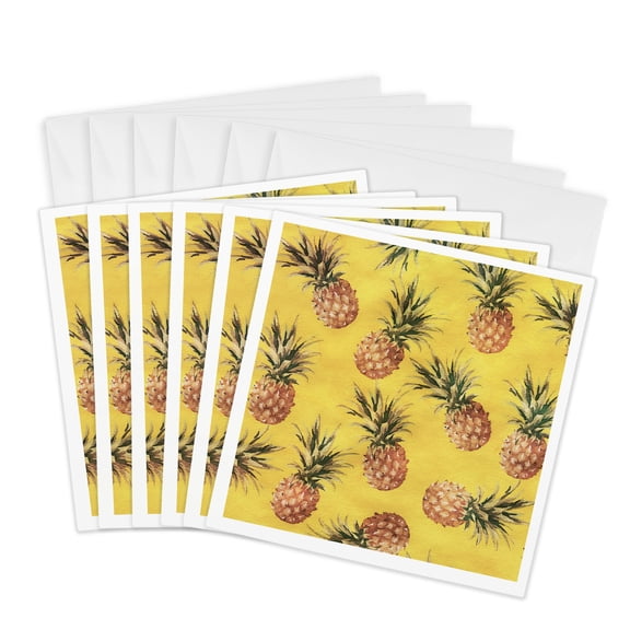 3drose, Watercolor Pineapple Pattern Illustration, 6 Greeting Cards with Envelopes