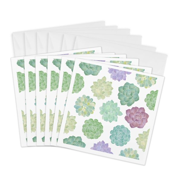 3drose, Watercolor Succulents Pattern, 6 Greeting Cards with Envelopes