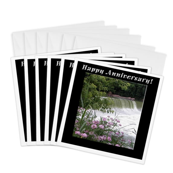 3drose, Waterfall, Happy Anniversary, 6 Greeting Cards with Envelopes