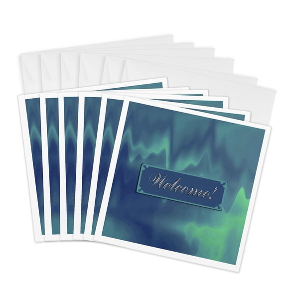 3drose, Wave Green Welcome Design, 6 Greeting Cards with Envelopes