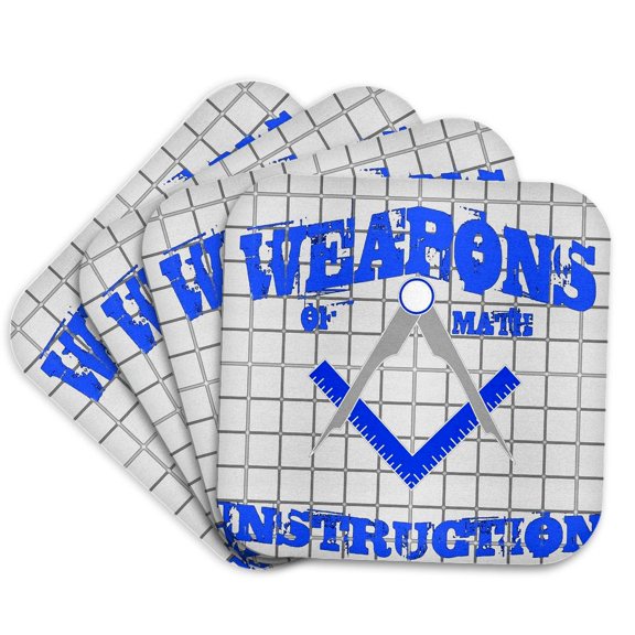3drose, Weapons of Math Instruction Fun Algebra Pun Blue, Set of 4 Coasters - Cork