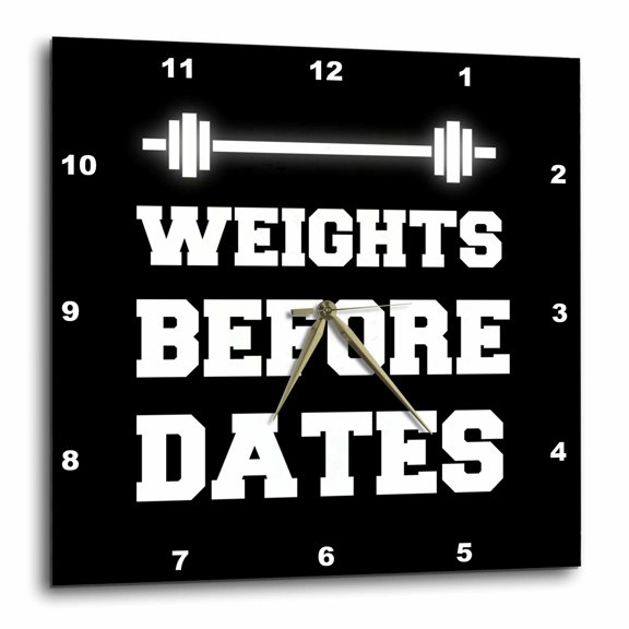 3drose, Weights Before Dates on Black Background, 10x10 Wall Clock