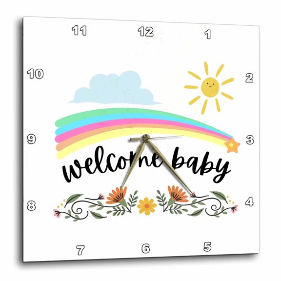 3drose, Welcome Baby with Cute Icons, 10x10 Wall Clock