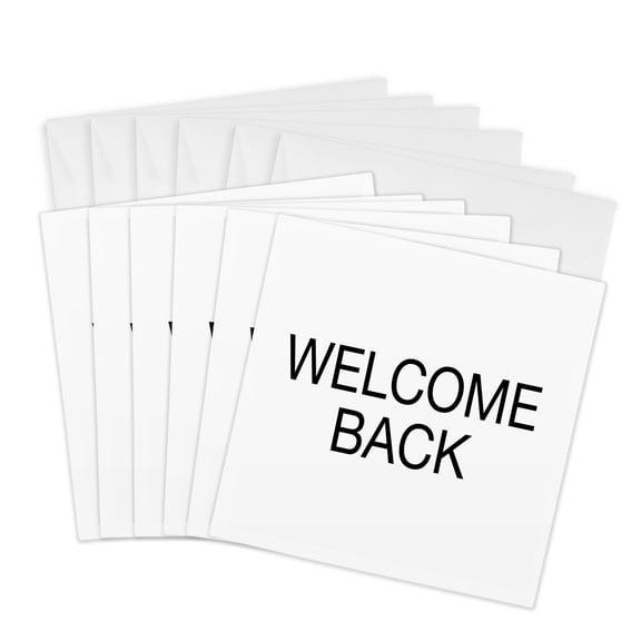 3drose, Welcome Back. Black Capital Lettering on White Background., 6 Greeting Cards with Envelopes