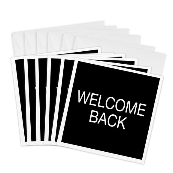 3drose, Welcome Back. White Capital Lettering on Black Background., 6 Greeting Cards with Envelopes