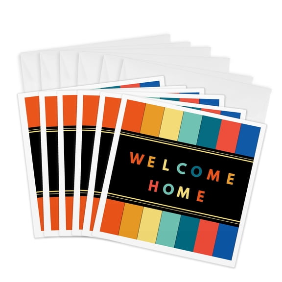 3drose, Welcome Home Sign for Housewarming or Homecoming Colorful Modern, 6 Greeting Cards with Envelopes