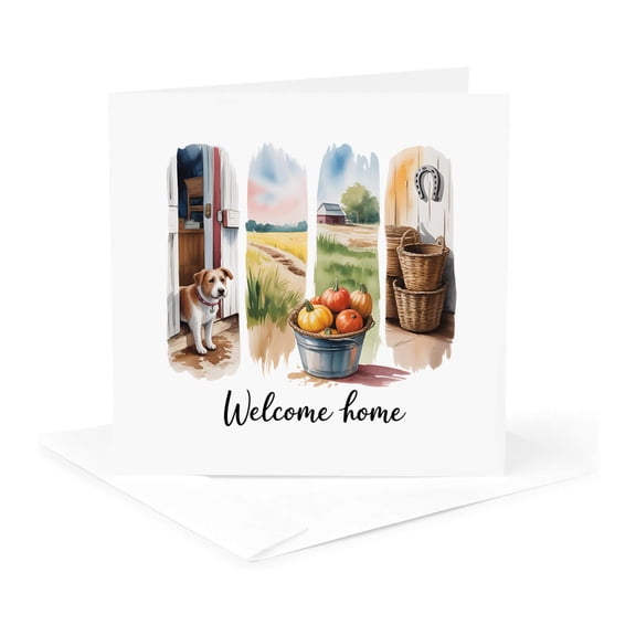 3drose, Welcome Home. Summer, Holiday, Farm. Art Brushstroke. Gift for All, 1 Greeting Card with Envelope