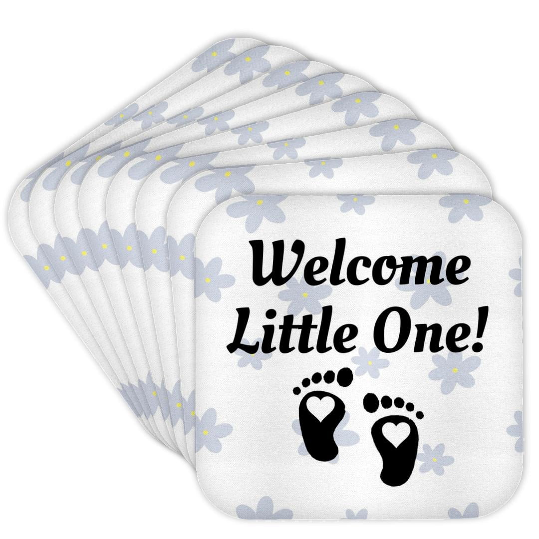 3drose, Welcome Little One with Baby Feet Icon in Flower Background ...
