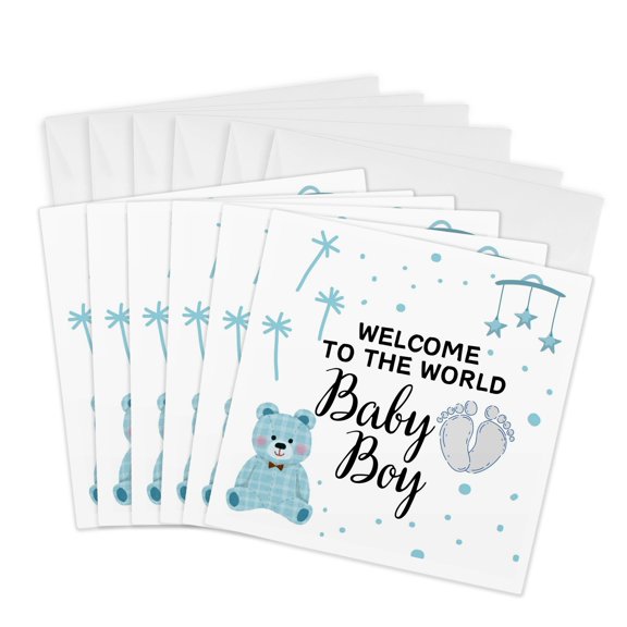 3drose, Welcome to the World Baby Boy, 6 Greeting Cards with Envelopes