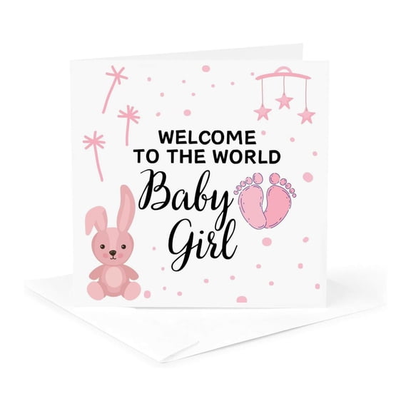 3drose, Welcome to the World Baby Girl, 1 Greeting Card with Envelope