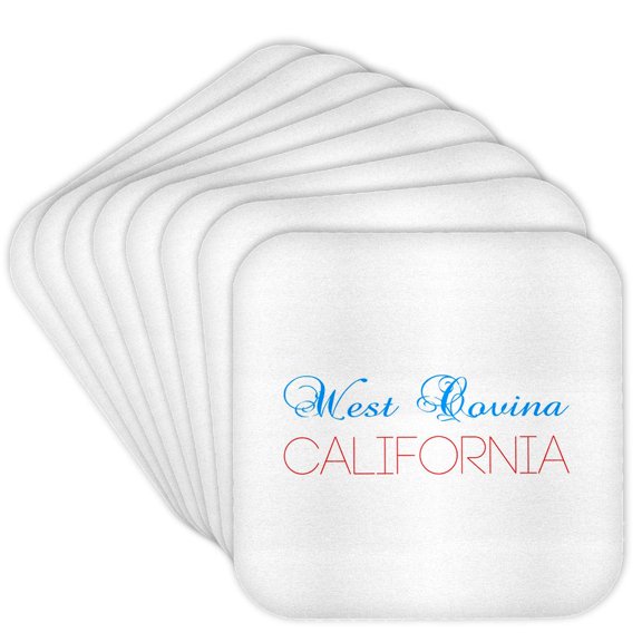 3drose, West Covina, California Blue and Red Text. Decorative Patriot Design, Set of 8 Coasters - Cork
