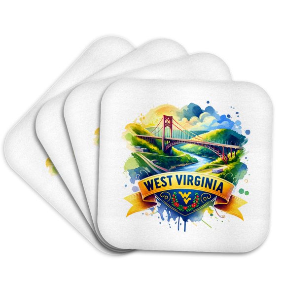 3drose, West Virginia State. Usa. Landmarks and Colorful Landscapes. Art Gift, Set of 4 Coasters - Soft
