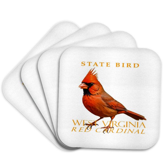 3drose, West Virginia Territory Bird the Common Cardinal, Set of 4 Coasters - Soft