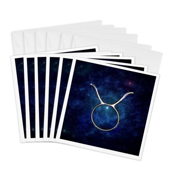 3drose, Western Astrology Taurus Symbol with Starry Space Background., 6 Greeting Cards with Envelopes