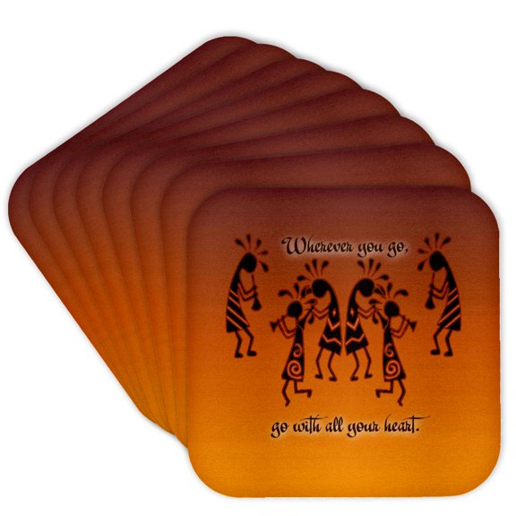 3drose, Wherever You Go Go with All Your Heart Confucius Quote with Kokopelli, Set of 8 Coasters - Soft