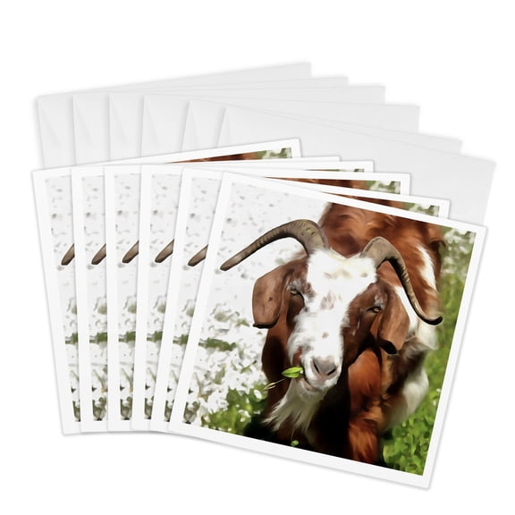 3drose, Whimsical Portrait Horned Goat, 6 Greeting Cards with Envelopes