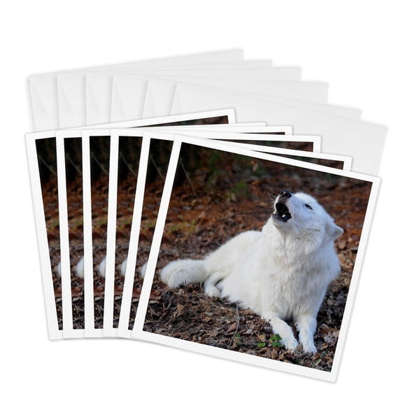 3drose, White Arctic Wolf, Howling 1, 6 Greeting Cards with Envelopes