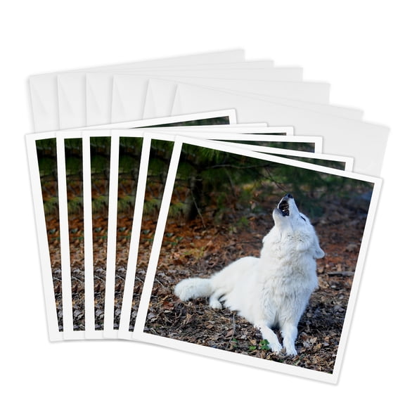 3drose, White Arctic Wolf, Howling 2, 6 Greeting Cards with Envelopes