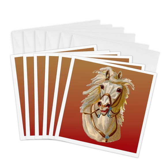 3drose, White Circus Horse Artwork, 6 Greeting Cards with Envelopes