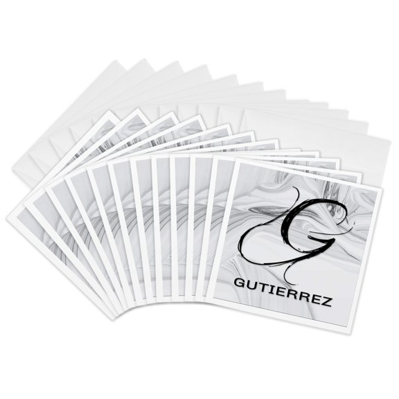 3drose, White Marble Monogram G - Gutierrez, 12 Greeting Cards with Envelopes