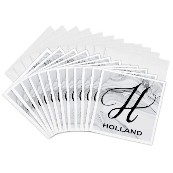 3drose, White Marble Monogram H - Holland, 12 Greeting Cards with Envelopes