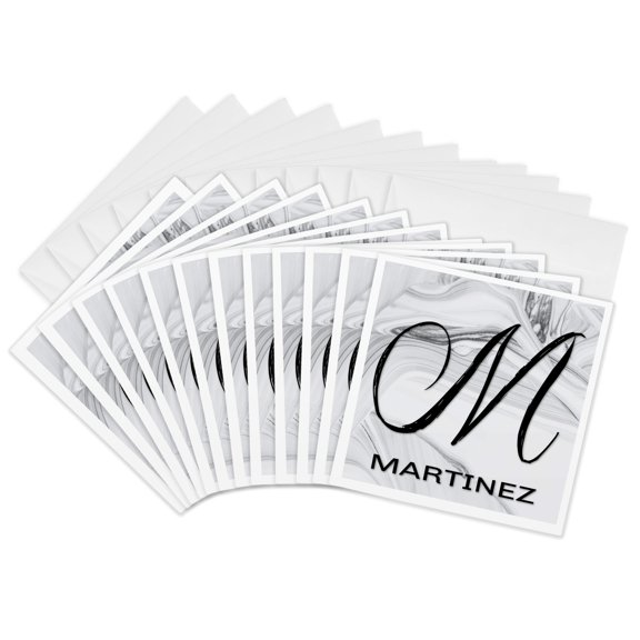 3drose, White Marble Monogram M - Martinez, 12 Greeting Cards with Envelopes