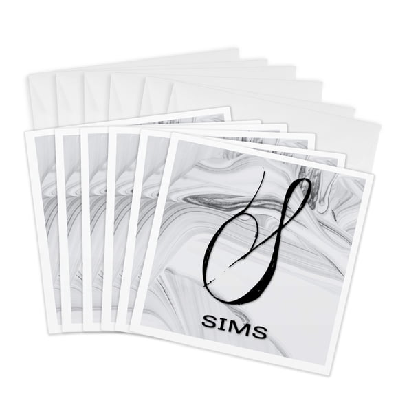 3drose, White Marble Monogram S - Sims, 6 Greeting Cards with Envelopes