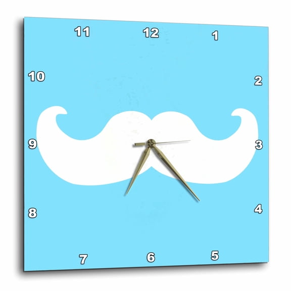 3drose, White Mustache on Sky Blue - Ironic Hipster Moustache - Humorous - Fun - Whimsical - Silly - Funny, 13x13 Wall Clock