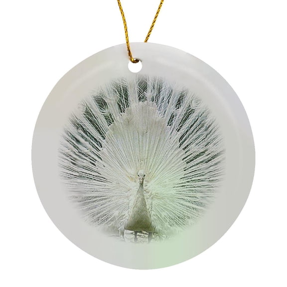 3drose, White Peacock, Circle Porcelain Ornament