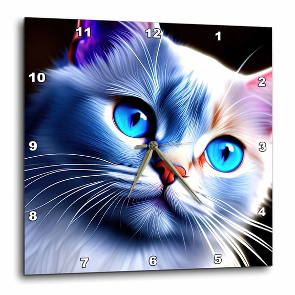 3drose, White Ragdoll Cat with Blue Eyes. Family Friendly Digital Art Gift, 10x10 Wall Clock