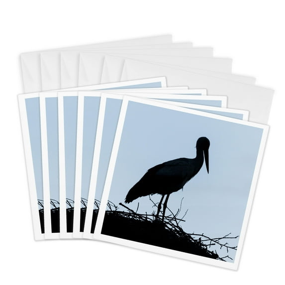 3drose, White Stork on Nest in the Hungarian Puszta, Hungary, 6 Greeting Cards with Envelopes