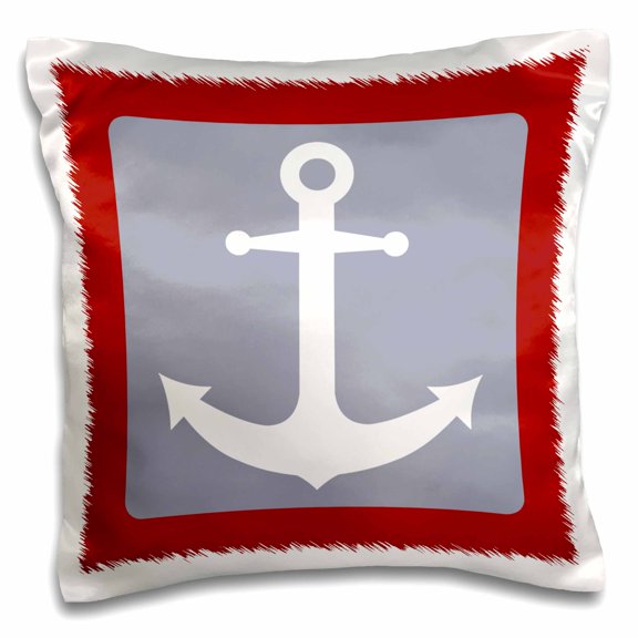 3drose, White and Red Nautical Anchor Design, 16x16 inch Pillow Case
