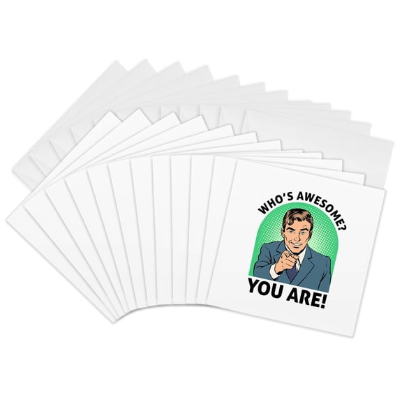3drose, Who Is Awesome - You Are Funny Motivational Quote, 12 Greeting Cards with Envelopes