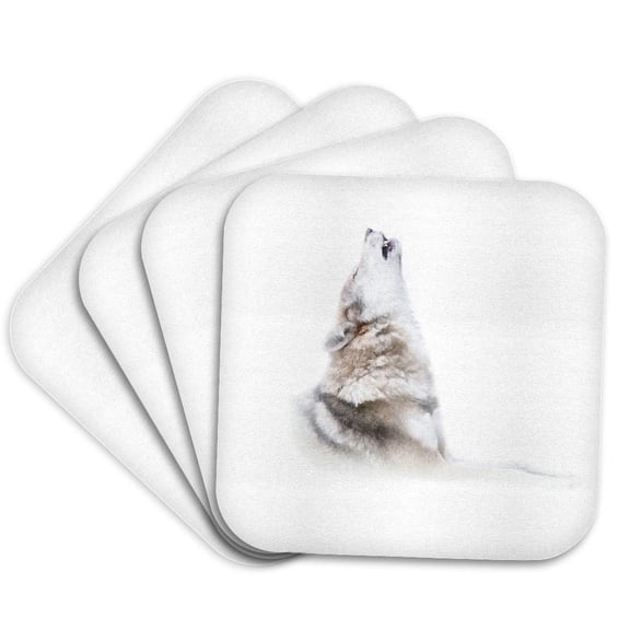 3drose, Wild Grey Wolf Howls. White Background. Cold Winter. Animal Portrait, Set of 4 Coasters - Soft