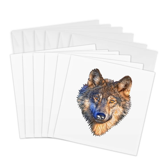 3drose, Wildlife Animal Portrait of Wolf Wolves Forest, 6 Greeting Cards with Envelopes