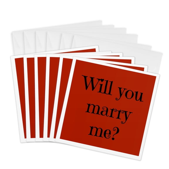 3drose, Will You Marry Me, Black Lettering on Red Background, 6 Greeting Cards with Envelopes