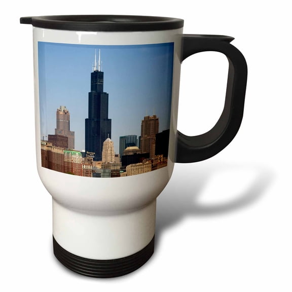 3drose, Willis and Sears Tower, Chicago River, Il - Us14 Dfr0095 - David R. Frazier, 14oz Stainless Steel Travel Mug