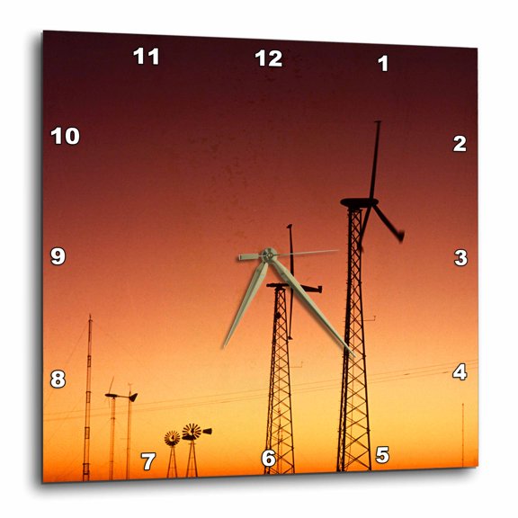 3drose, Wind Turbines Generate Power Silhouette, 15x15 Wall Clock