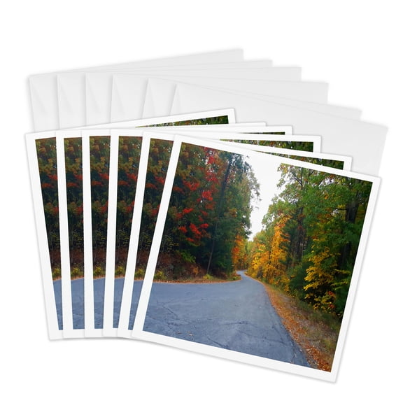 3drose, Winding Country Road Distance, 6 Greeting Cards with Envelopes